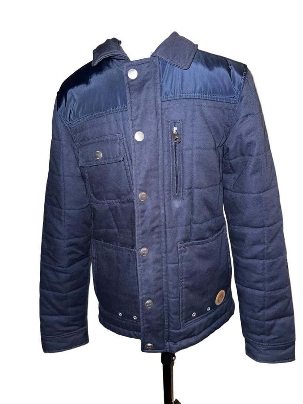 Zara Man Denim Quilted Jacket Size S Blue Padded Utility Coat